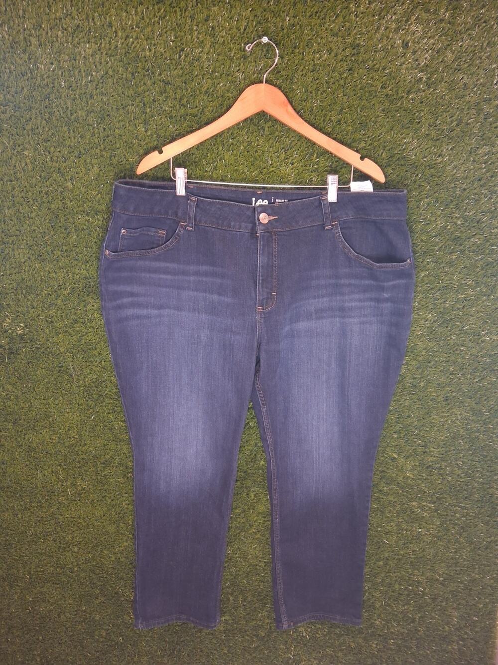 Lee Plus Size 24WP Jeans Womens Regular Fit Straight Leg Dark Wash Stretch 24W